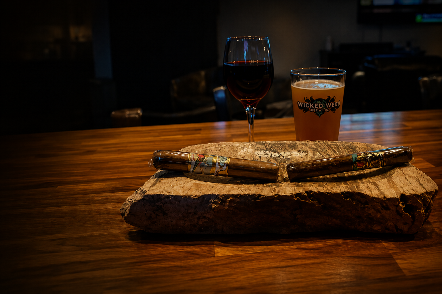 Premium cigar and whiskey